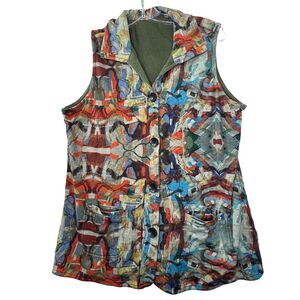 Parsley & Sage Reversible 2 In 1 Boho Vest Womens Size Medium Retro Artsy‎ Deco